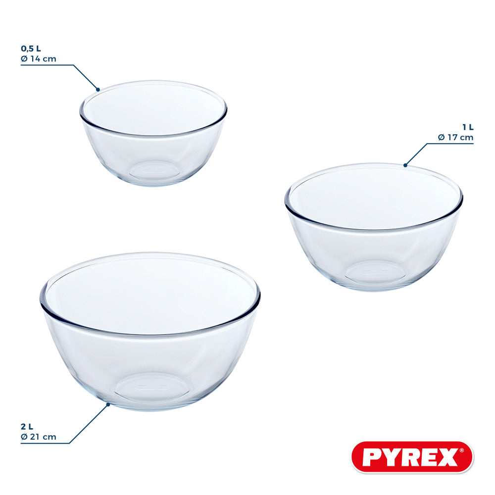 Pyrex Glas Skål / Røreskål Sæt Iconics' 3-Delt - 500ml, 1 Liter & 2 Liter