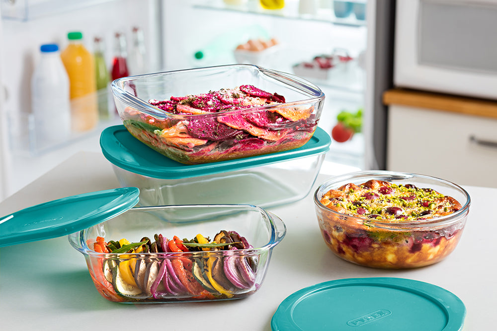 Pyrex Glas Ovnskålssæt med låg Cook & Store 3-delt - 400 ml, 1,1 liter & 2,5 liter