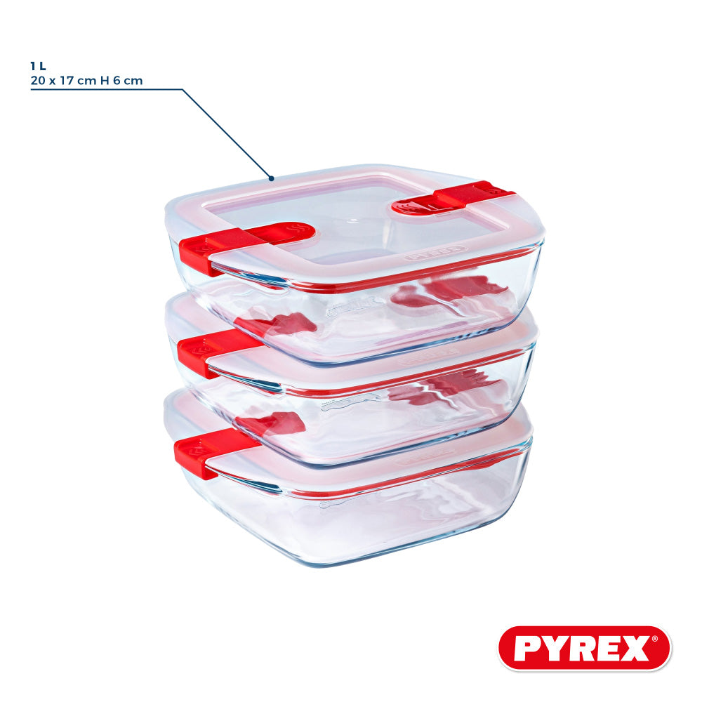 Pyrex Glas Ovnfast fad med låg Cook & Heat 1 Liter - 3 Stykker
