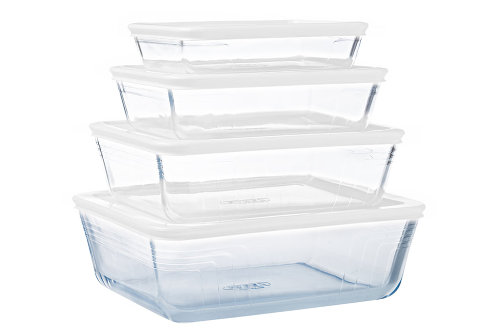 Pyrex Glaskasserolle Sæt med låg Cook & Freeze 4-Delt - 800 ml, 1,5 Liter, 2,6 Liter & 4 Liter