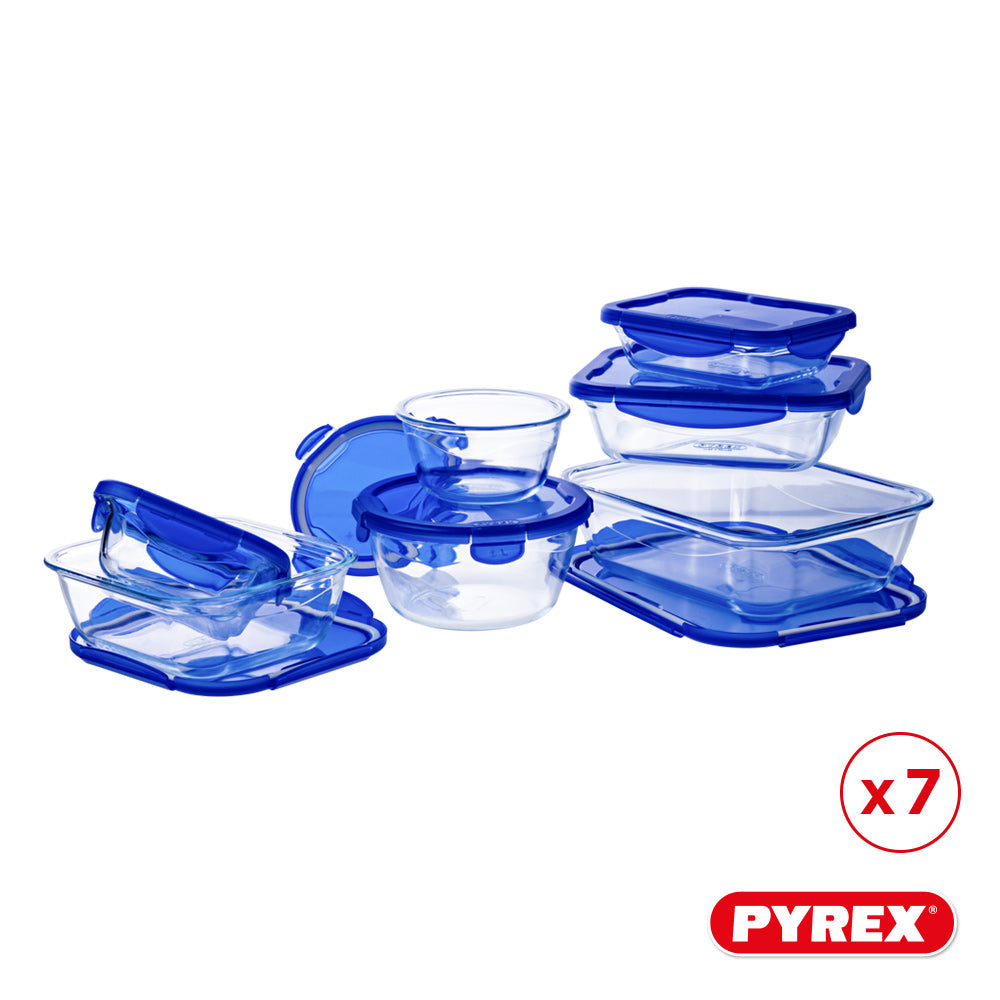 Pyrex Glas Opbevaringsskåle / Ovnfade med låg Cook & Go 7-delt