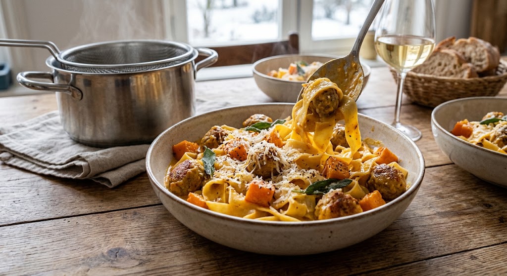 Én pande, fuld af smag og en cremet sauce, som alle vil prøve.