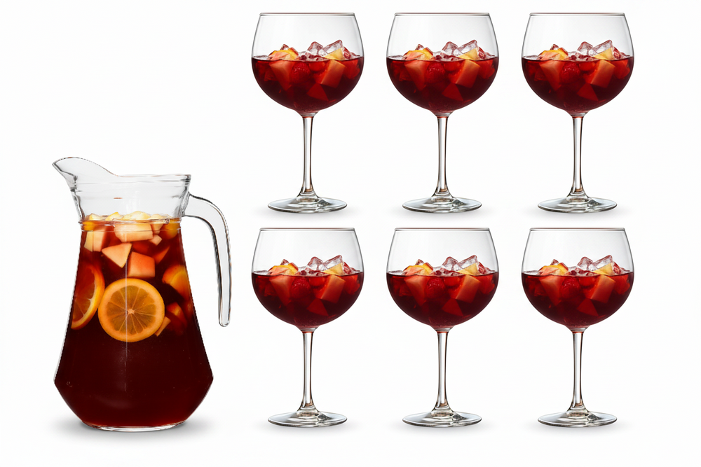Sangria sæt Karaf 1.6 Liter + Sangria Glas 700 ml - 6 Stykker + Isterningebakke