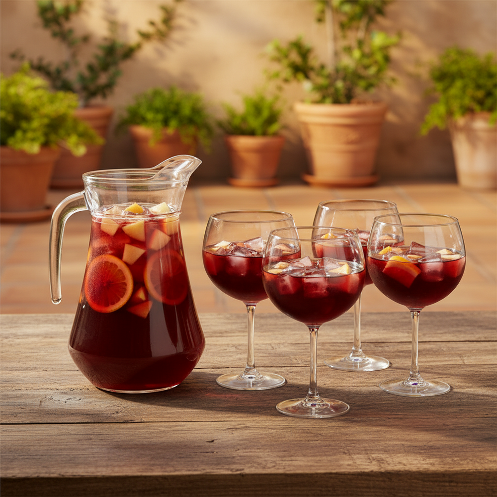 Sangria sæt Karaf 1.6 Liter + Sangria Glas 700 ml - 6 Stykker + Isterningebakke