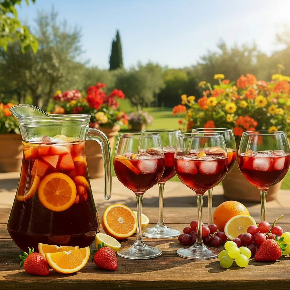 Sangria sæt Karaf 1.6 Liter + Sangria Glas 700 ml - 6 Stykker + Isterningebakke
