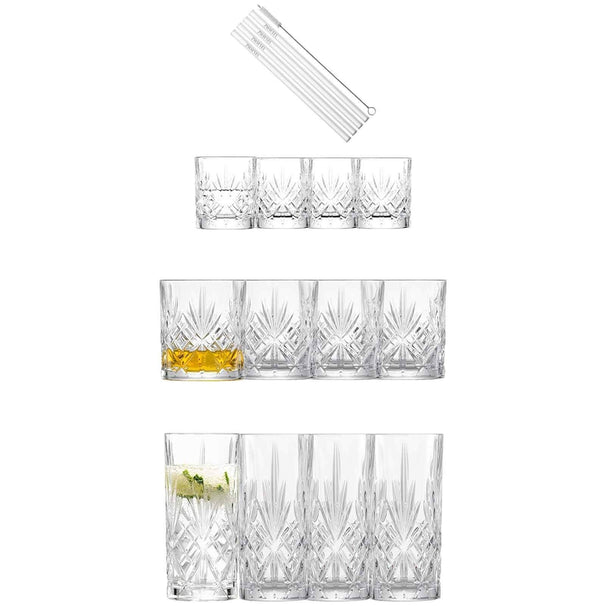 Schott Zwiesel Barglassæt Show 17-delt - longdrink-, whisky- & shotglas med sugerør