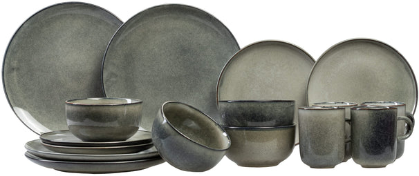 Salt & Pepper Serviesset Meridian - Grøn/Blå 16-delig / 4 personer - 4 middagstallerkener, 4 morgenmadstallerkener, 4 skåle og 4 kopper