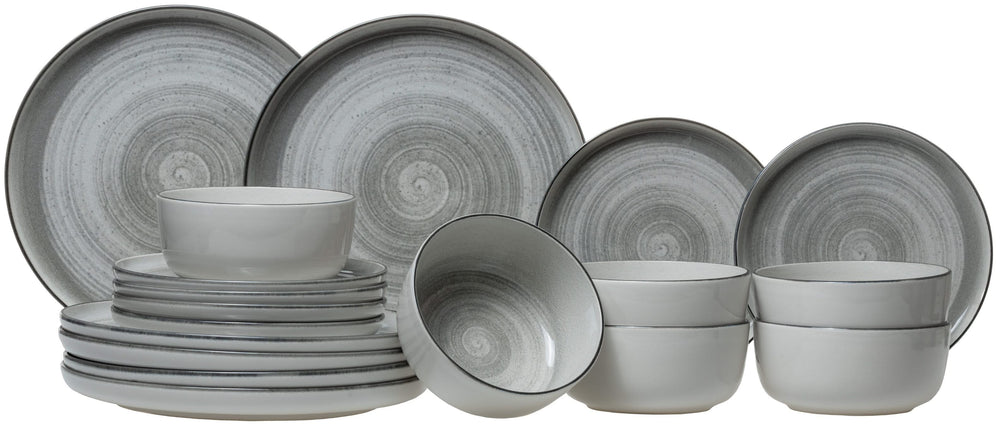 Cosy & Trendy Serviesset Baltic Grey 18-delig / 6 personer - 6 middagstallerkener, 6 morgenmadstallerkener og 6 skåle