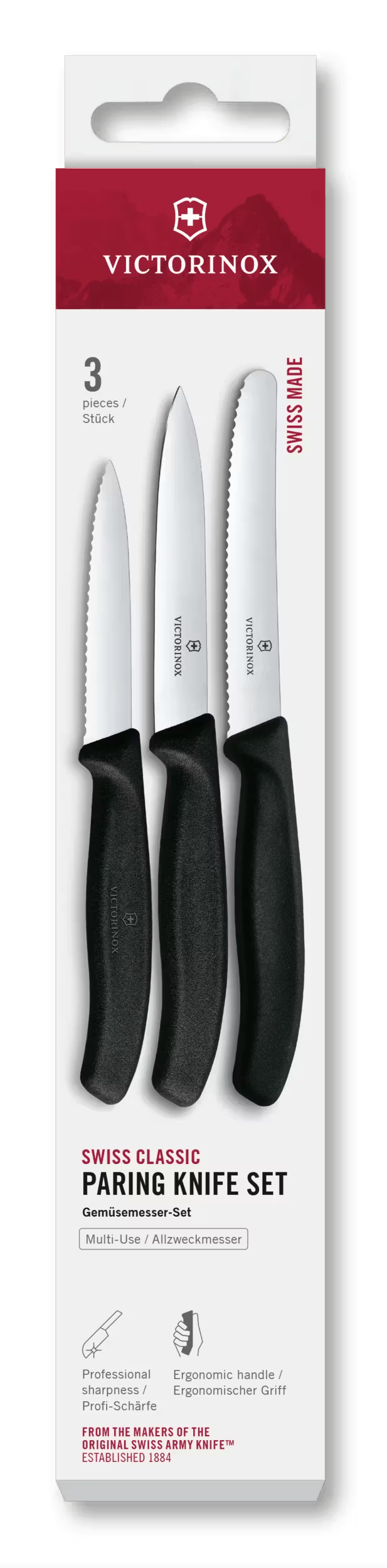 Victorinox Skæremessæt Swiss Classic Sort 3-delt - Tomatkniv, Kokkekniv & Skæremaskine
