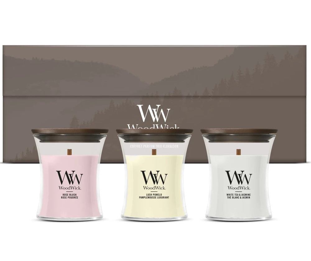WoodWick Gaveæske Duftlys Mini Blooming Trio - 3 Styk - Duftlys i Glas - Trævæge