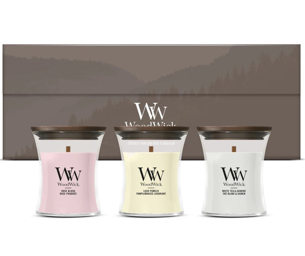 WoodWick Gaveæske Duftlys Mini Blooming Trio - 3 Styk - Duftlys i Glas - Trævæge