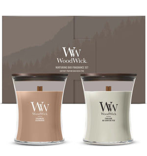 WoodWick Gaveæske Duftlys Medium Fireside & Cashmere - 2 Styk - Duftlys i Glas - Trævæge
