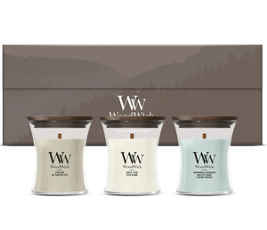 WoodWick Gaveæske Duftlys Mini Woodland Trio - 3 Styk - Duftlys i Glas - Trævæge