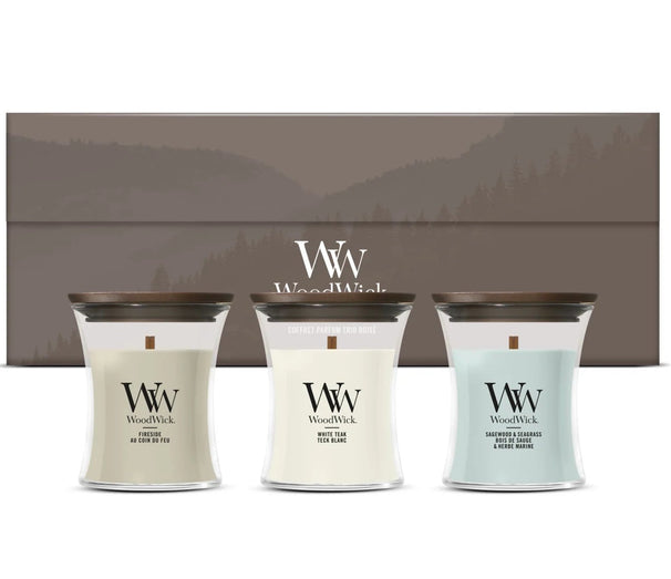 WoodWick Gaveæske Duftlys Mini Woodland Trio - 3 Styk - Duftlys i Glas - Trævæge