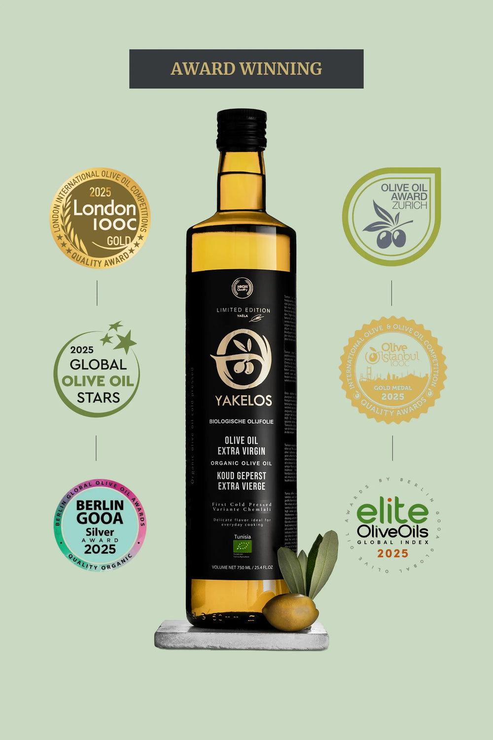 Yakelos Biologisk Ekstra Jomfru Olivenolie 500 ml