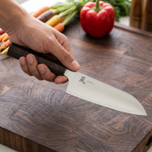 Yaxell Santokumes Hana 12.5 cm - 3 lagers rustfrit stål - mørkebrun Pakkahouten håndtag