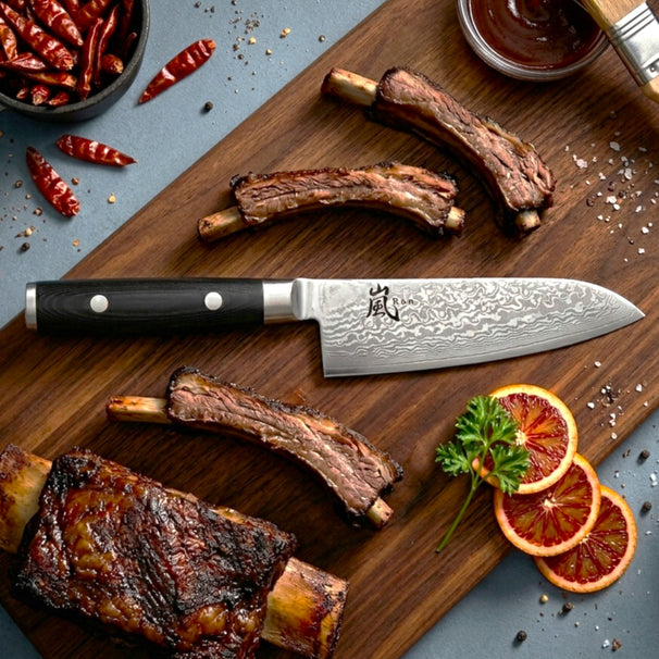 Yaxell Santokumes Ran 12.5 cm - 69 lag rustfrit damask stål - canvas Micarta greb