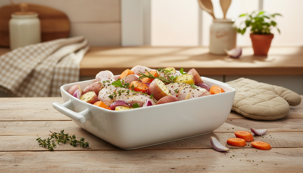 BonBistro Ovenskåle Yong Squito - Hvid - 39 x 24 x 6 cm / 3.5 Liter - 2 stk.